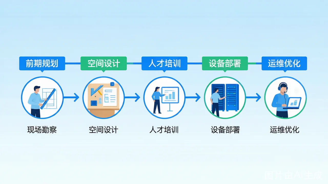 五步服务扁平化流程插画
